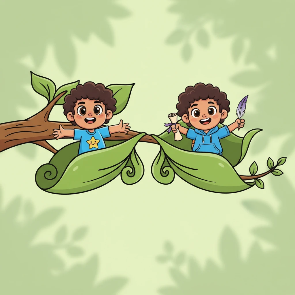 The two leaves on the branch gently unfold, revealing the playful characters of Hemal Limbachia and Ravish Limbachia. Ravish's leaf remains simple and neat, while Hemal's leaf excitedly sprouts a brand-new branch, ready for its own story to unfold.