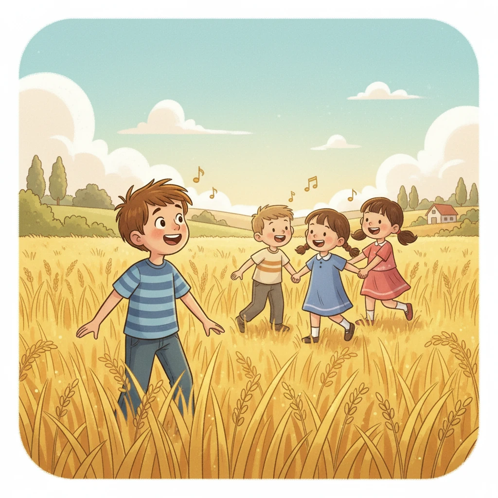 El viaje continuó a través de un campo de arroz dorado, donde cantaban los niños de 'Arroz con leche'. Conrado se unió a la canción, aprendiendo sobre la amistad y el compañerismo.