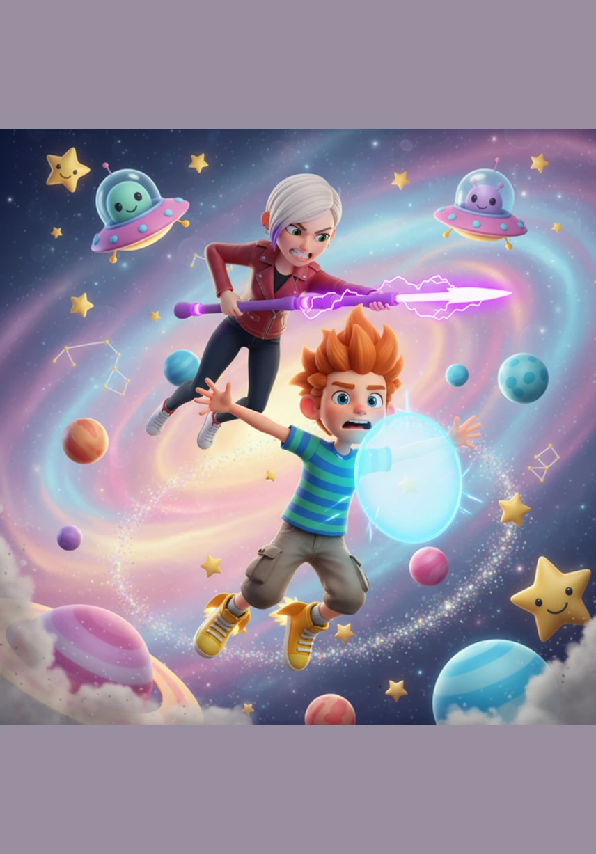 The Saturday morning air on the exoplanet Aetheria smelled of sweet nectar and ozone as the two friends met at the edge of the Sky-Gardens. Leo’s sleek, metallic wheelchair glided silently over the translucent pathways, while Zara walked with a spring in her step, her backpack filled with supplies for their celebratory afternoon adventure.