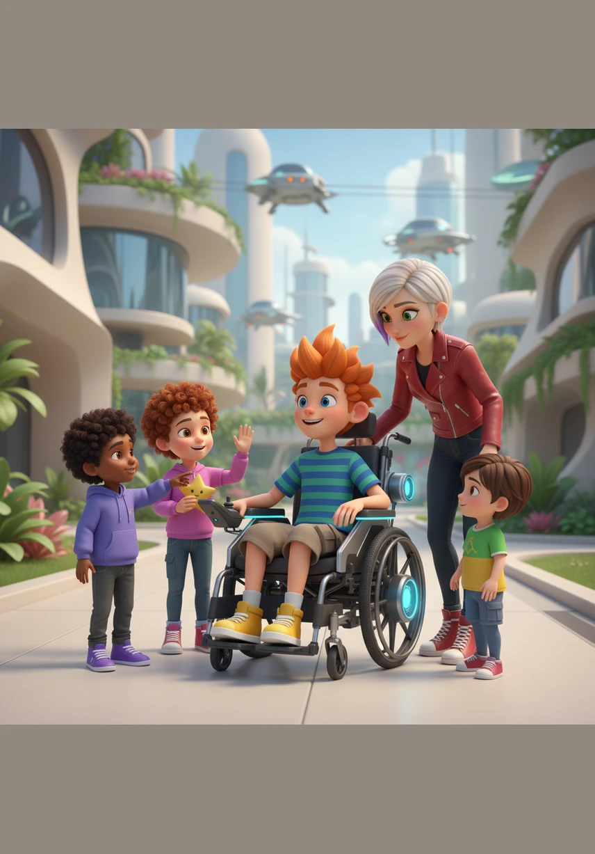 A group of younger children ran past them, waving cheerfully and pausing to ask Leo about the latest aerodynamic upgrades to his chair’s propulsion system. In this society, curiosity was always paired with kindness, and the interaction left both teenagers feeling the warm embrace of a community that valued every individual’s unique journey.