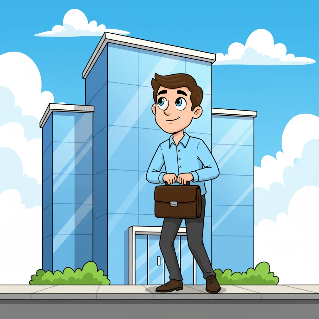 Dave stood nervously outside the gleaming office building, his briefcase clutched tight. Today was his very first day at a new job, and he was a little wobbly with excitement and nerves. He wondered what his new boss would be like.
