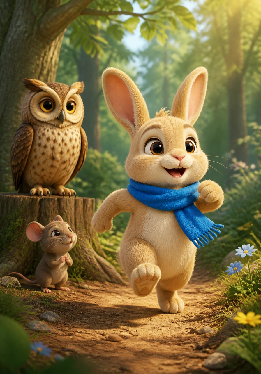 One bright morning, Milo wrapped his lucky blue scarf around his neck and took a deep breath. With a tiny hop and a big gulp of air, he stepped onto the forest path for the very first time.