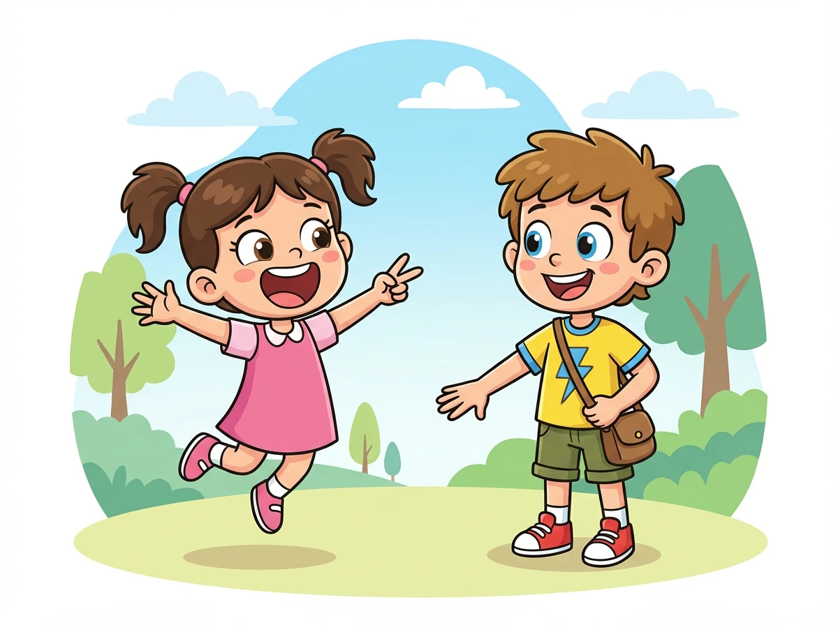 Zeca jogou papel, e Bia escolheu tesoura. 'Eu ganhei!', gritou Bia, pulando de alegria. Zeca sorriu, aceitando a derrota com bom humor.