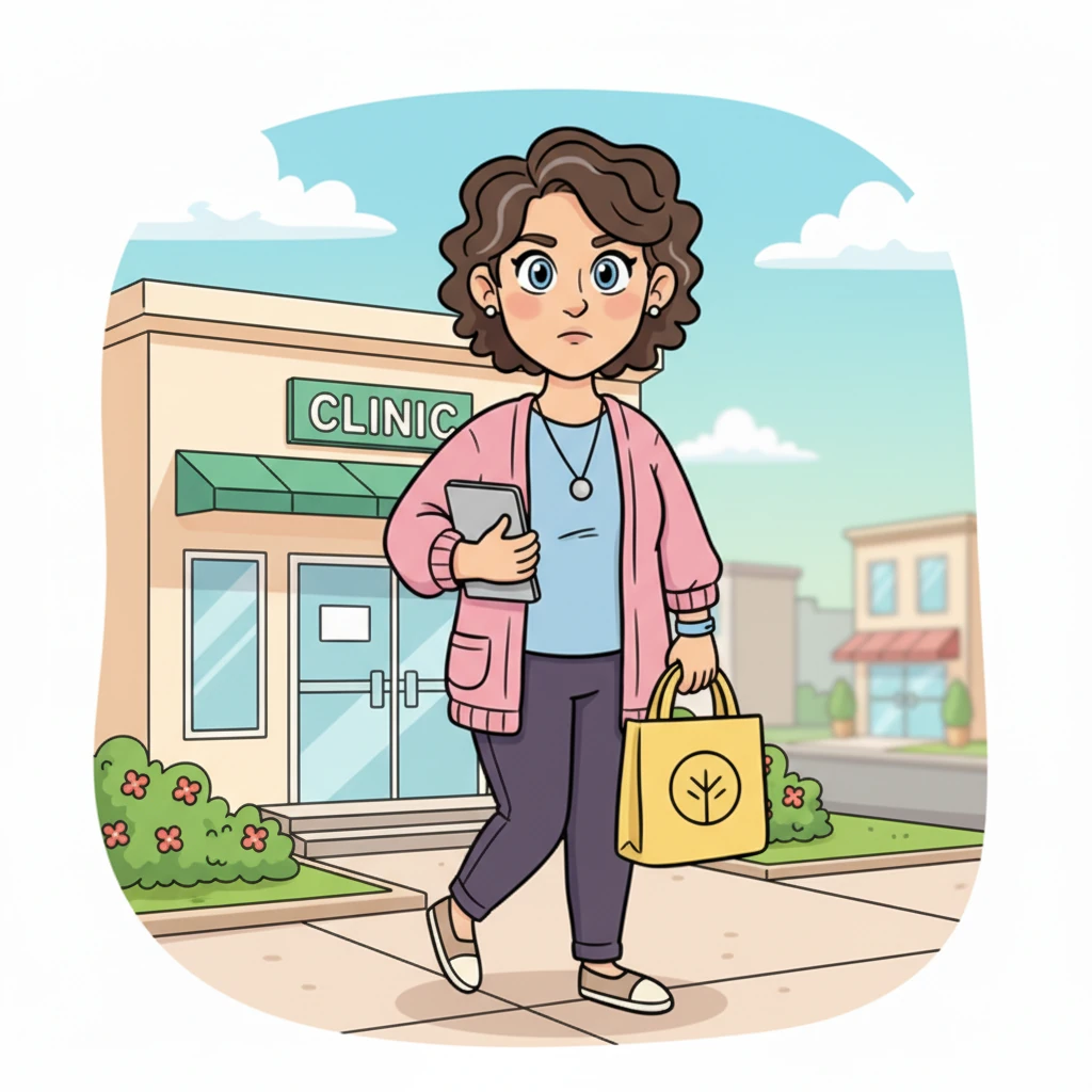 Leaving the clinic, Elara walked with a determined stride, but a small, invisible weight seemed to tug at her shoulders. She felt a little unheard, like her unique symptom puzzle pieces hadn't quite fit into the clinic's neat boxes. Still, she straightened her shoulders, ready to face the rest of her day.