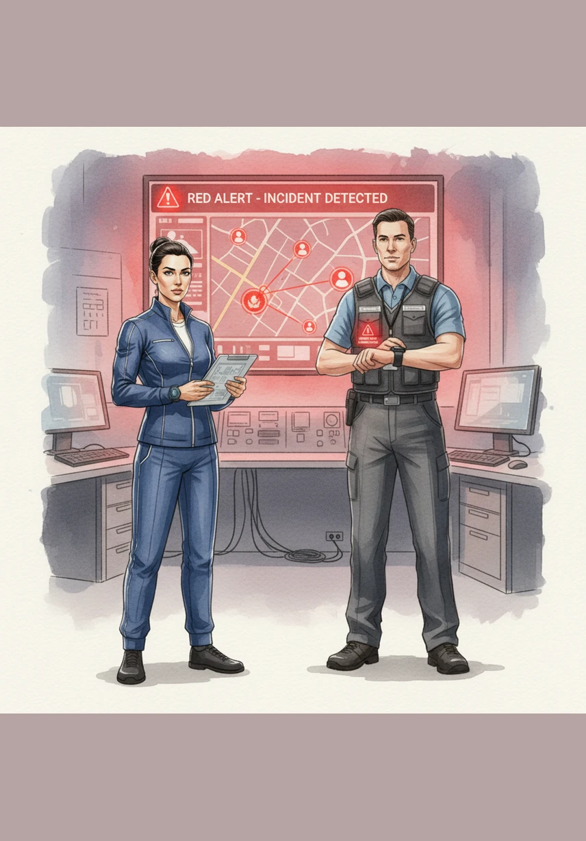 A red alert flashes on the screen, pinpointing the exact location of a new incident with surgical precision. HUBx instantly identifies the nearest available team members and sends a direct notification to their devices, enabling a rapid and organized response.