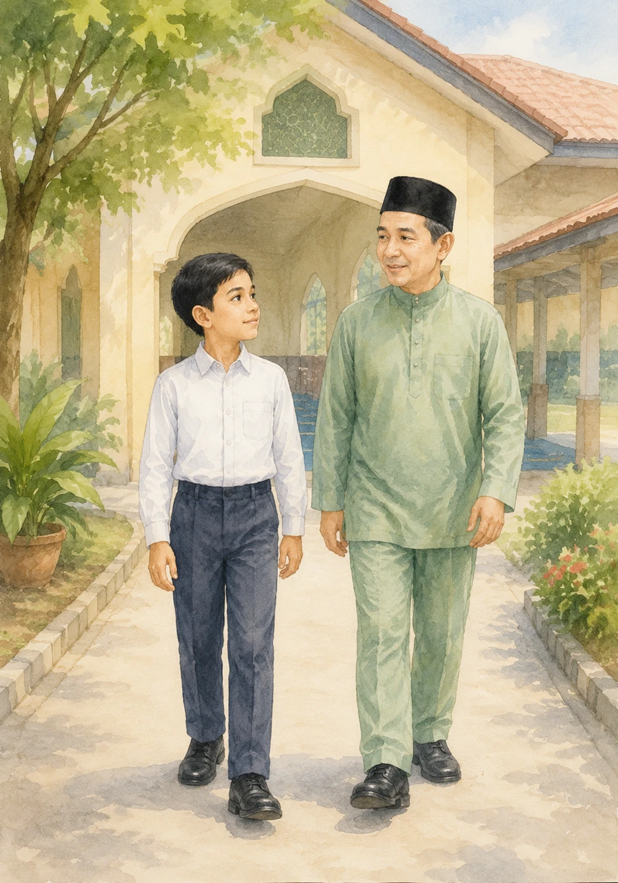 Amran berjalan dengan penuh semangat menuju ke surau sekolah bersama rakannya untuk menunaikan solat luhur berjemaah. Di dalam kelas Pendidikan Islam hari ini, Ustaz Anas telah mengingatkan mereka tentang pentingnya menjaga kualiti solat.