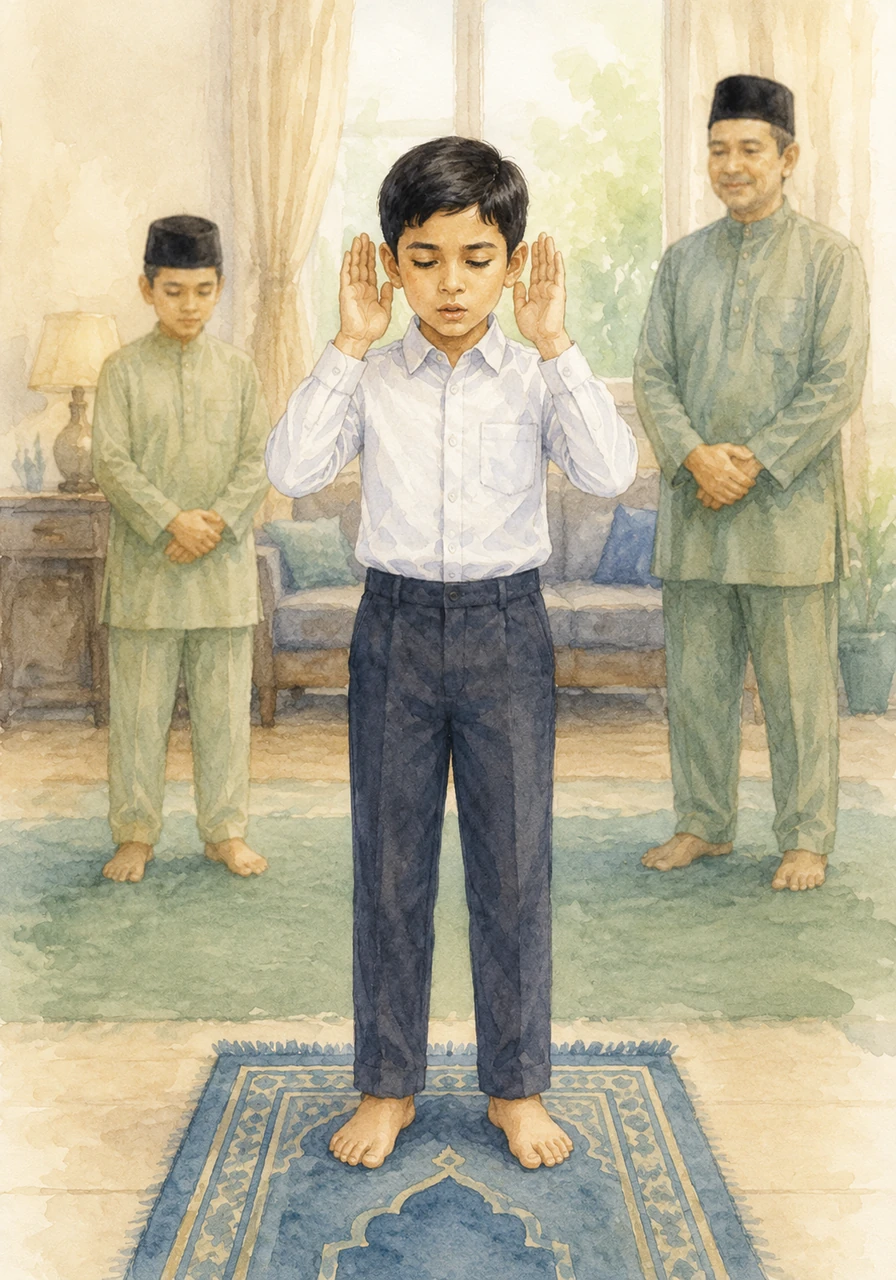 Apabila mengangkat takbiratul ihram, Amran menumpukan sepenuh perhatian dan jiwanya kepada pencipta, melupakan seketika mainan dan kawan-kawannya. Dia membaca surah Al-Fatihah dengan bacaan yang jelas, tajwid yang betul, dan nada yang lembut.
