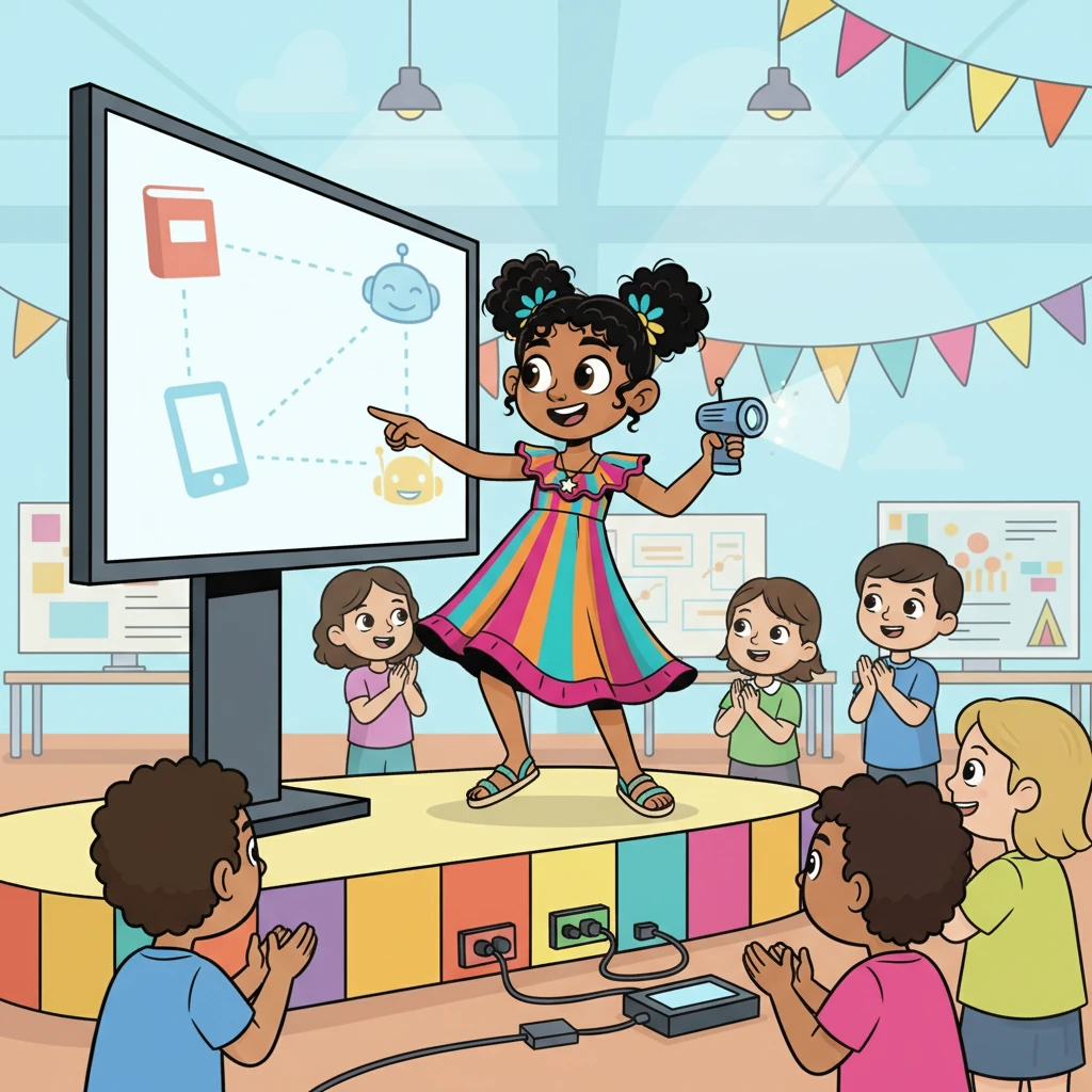 Un día, la escuela organizó una feria tecnológica.  Elena presentó su proyecto innovador: un sistema educativo que combinaba la tecnología con la enseñanza tradicional.  Su propuesta fue un éxito.