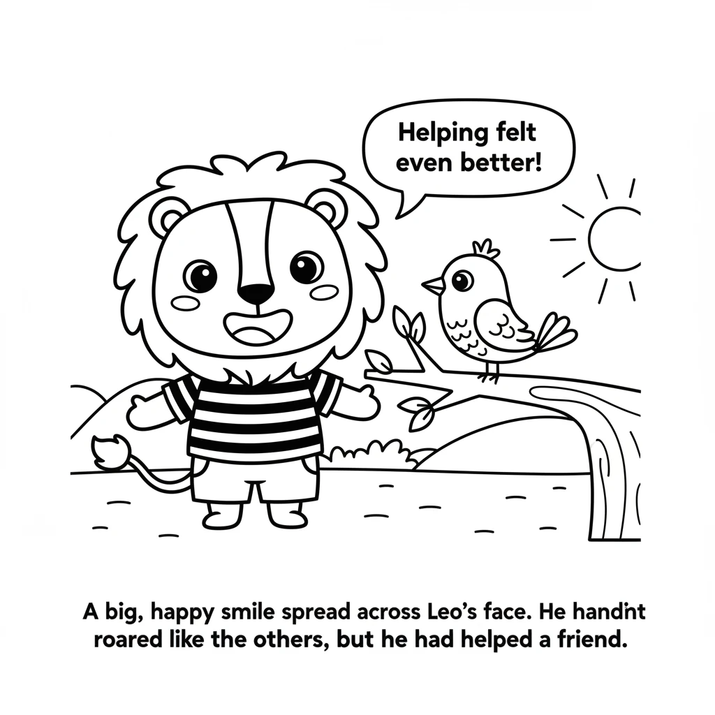 A big, happy smile spread across Leo's face. He hadn't roared like the others, but he had helped a friend. That felt even better than the biggest roar