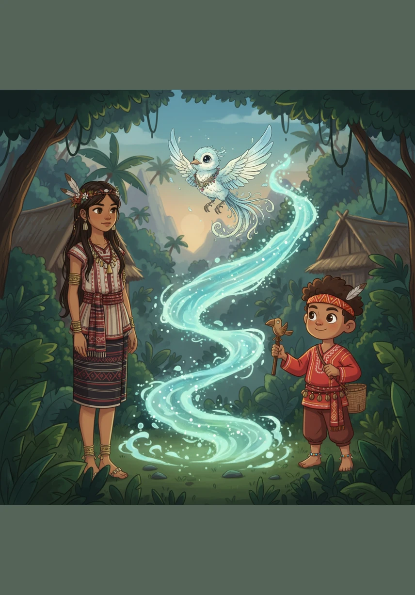 Remembering the wisdom of her elders, Luwa stands tall with a look of fierce determination in her dark eyes. She places a hand over her heart, vowing to find a way to heal the forest and protect its sacred life, proving that her courage is much bigger than her size.