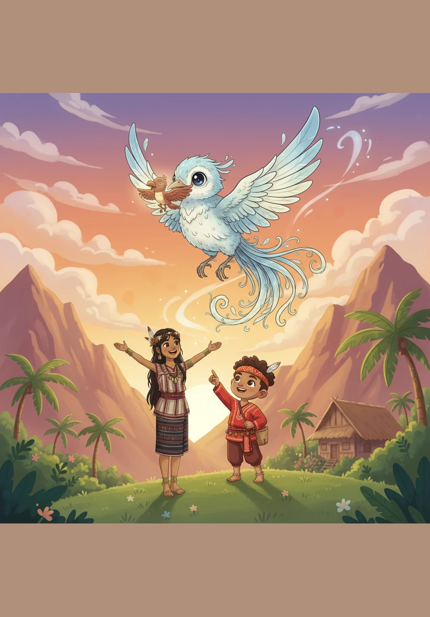 As the sun dips below the mountain peaks, the entire forest glows with a magical, warm light and the river hums a song of gratitude. Luwa and the boy stand together as the new guardians of the wild, their hearts full of peace and the enduring spirit of the Manobo people.