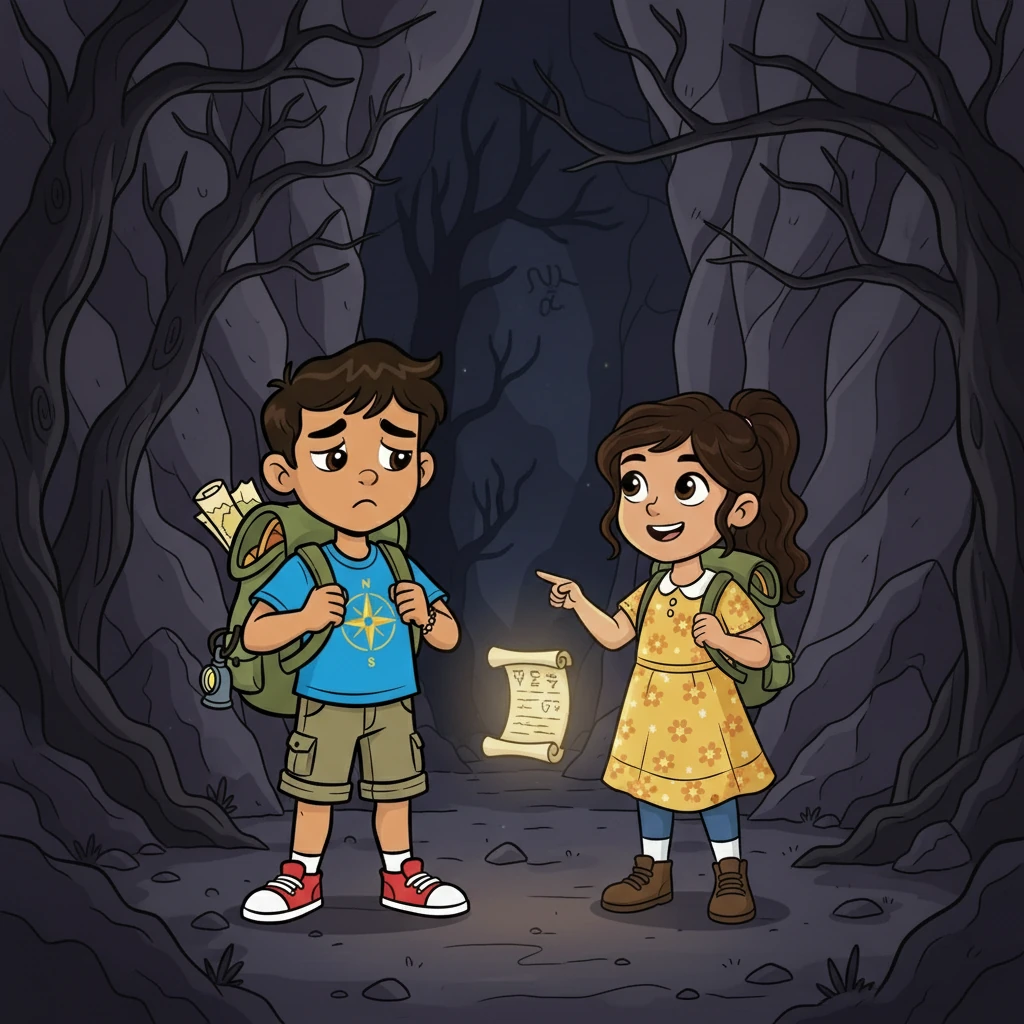 Un día, llegaron a un valle sombrío, donde la oscuridad parecía reinar. La tristeza y el miedo se apoderaron de Mateo, pero Lucía lo animó a no rendirse. Recordaron las palabras del pergamino sobre la importancia de la perseverancia.