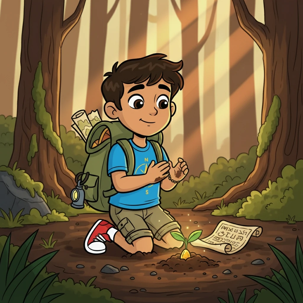 Siguiendo las indicaciones del pergamino, Mateo plantó la semilla en la tierra oscura. Con una profunda respiración, esperaron. Poco a poco, una pequeña planta comenzó a brotar, llevando consigo una promesa de vida y esperanza.