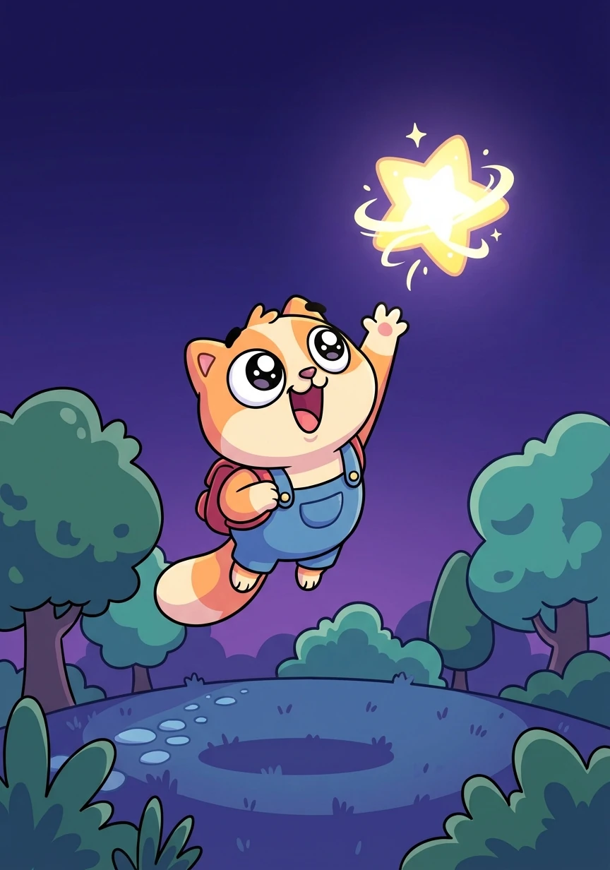 Soaring through the cool night air, Milo reached the park. He looked up and saw a twinkling star high in the sky. "It is very far," he said to himself, "but it is bright and beautiful!"