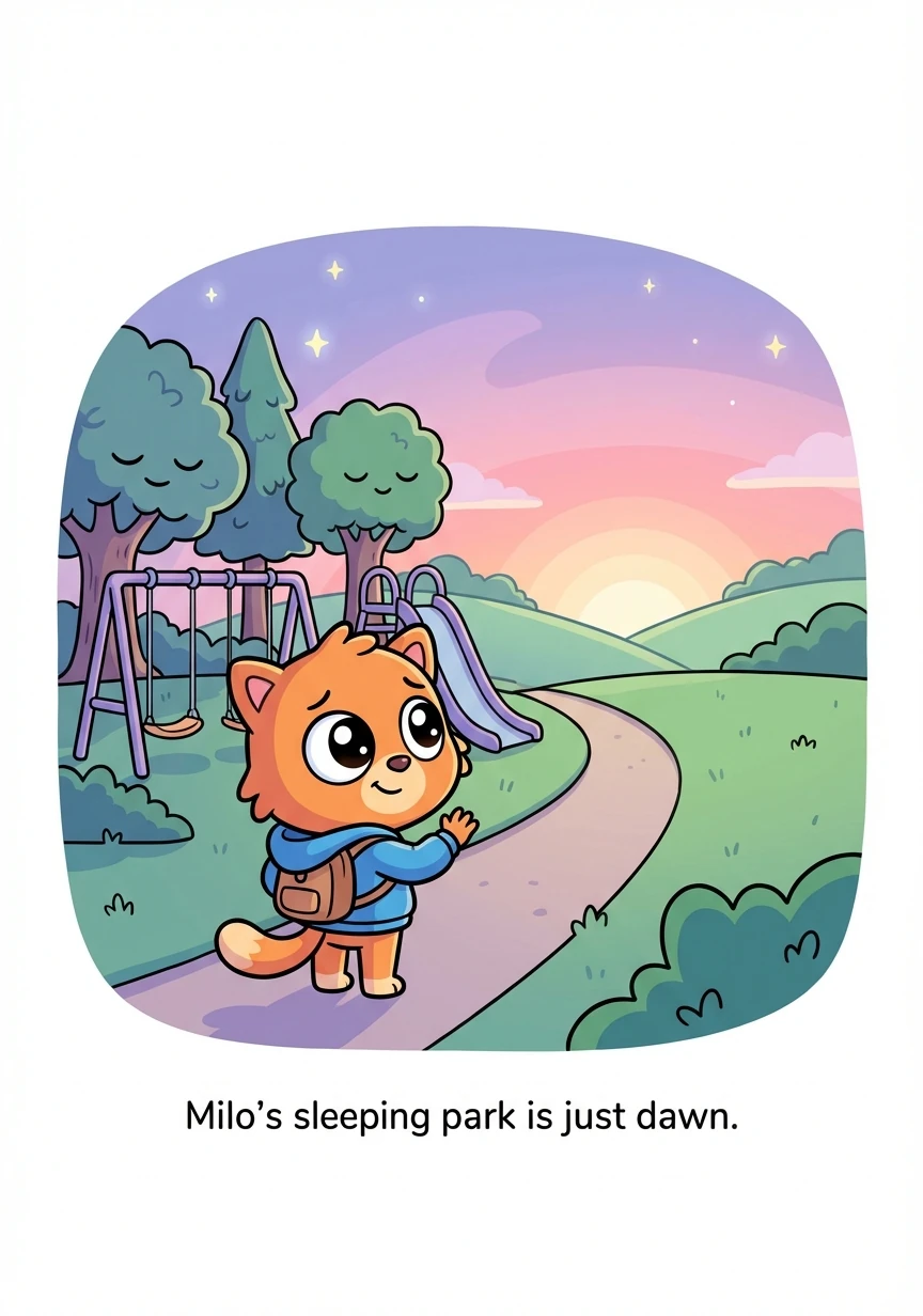 As the first hint of dawn appeared on the horizon, Milo knew it was time to go home. He took one last look at the twinkling stars and the sleeping park, filled with happy memories of his nighttime adventure.