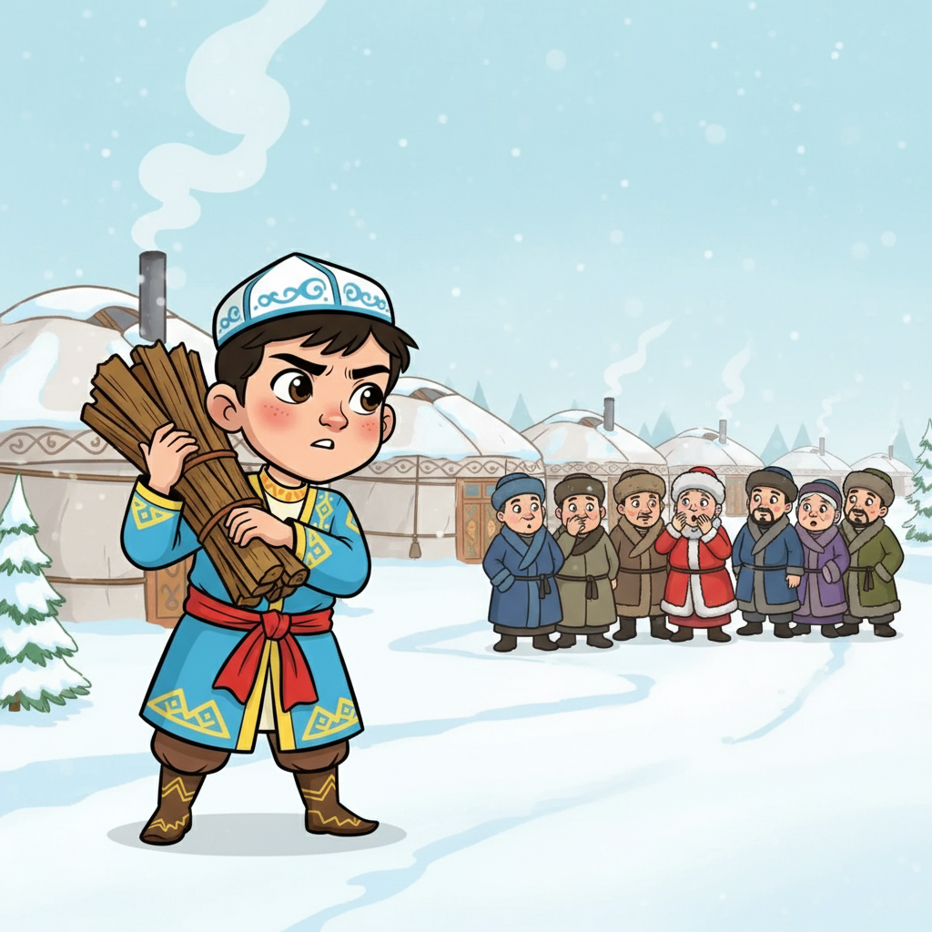 Содан кейін Аяз би әрбір үйге барып, отын тасыды. Ол ешкімге көмек сұрамады, тек өз күшіне сенді. Ауыл тұрғындары оның қайырымдылығына таң қалды.