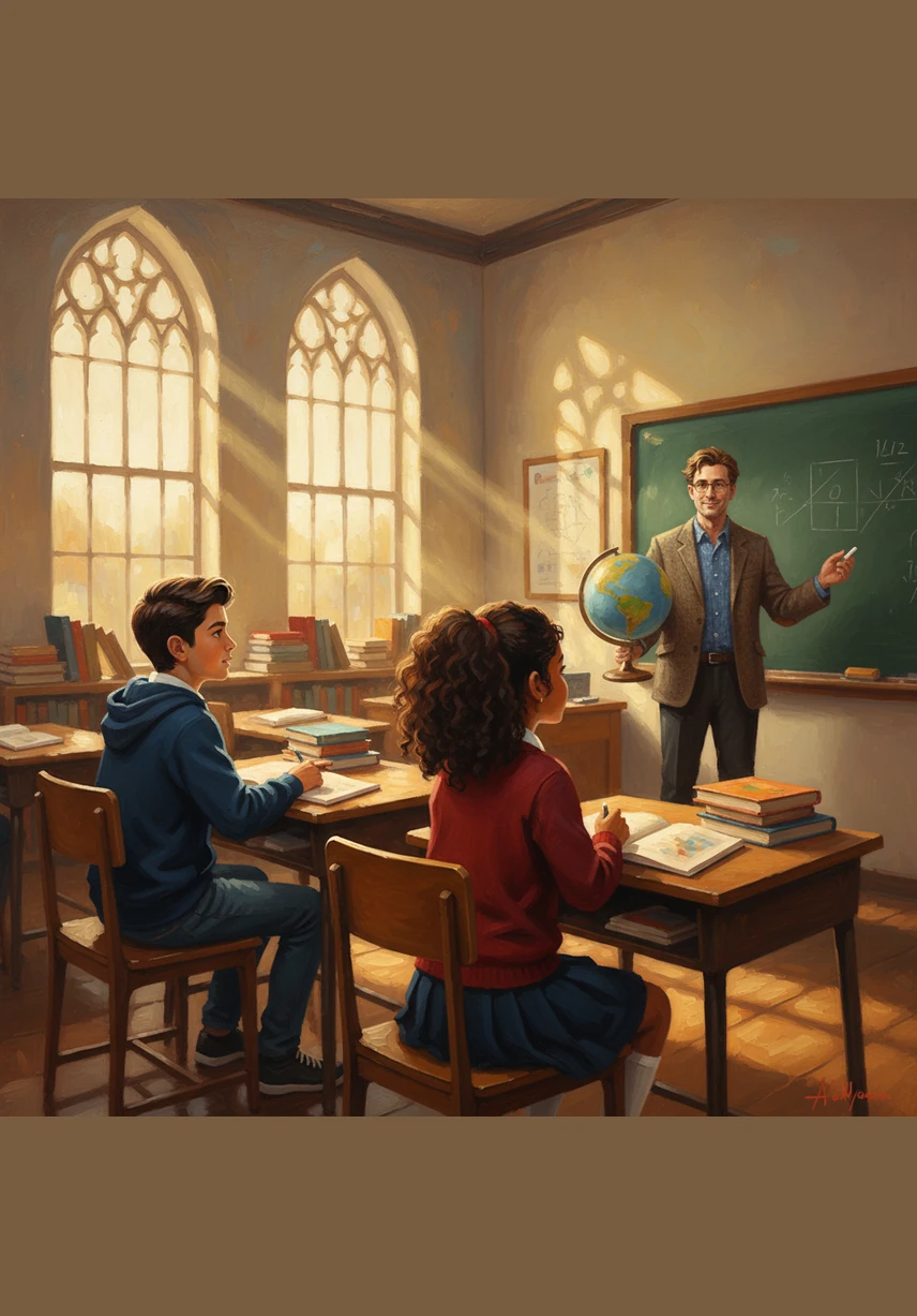 Ayan and Aisha sit in their bright classroom as their teacher announces a mysterious quest to find the hidden fashion code. Suddenly, a magical bag begins to glow with a soft, golden light right on their desk, leaving Ayan wide-eyed with wonder.