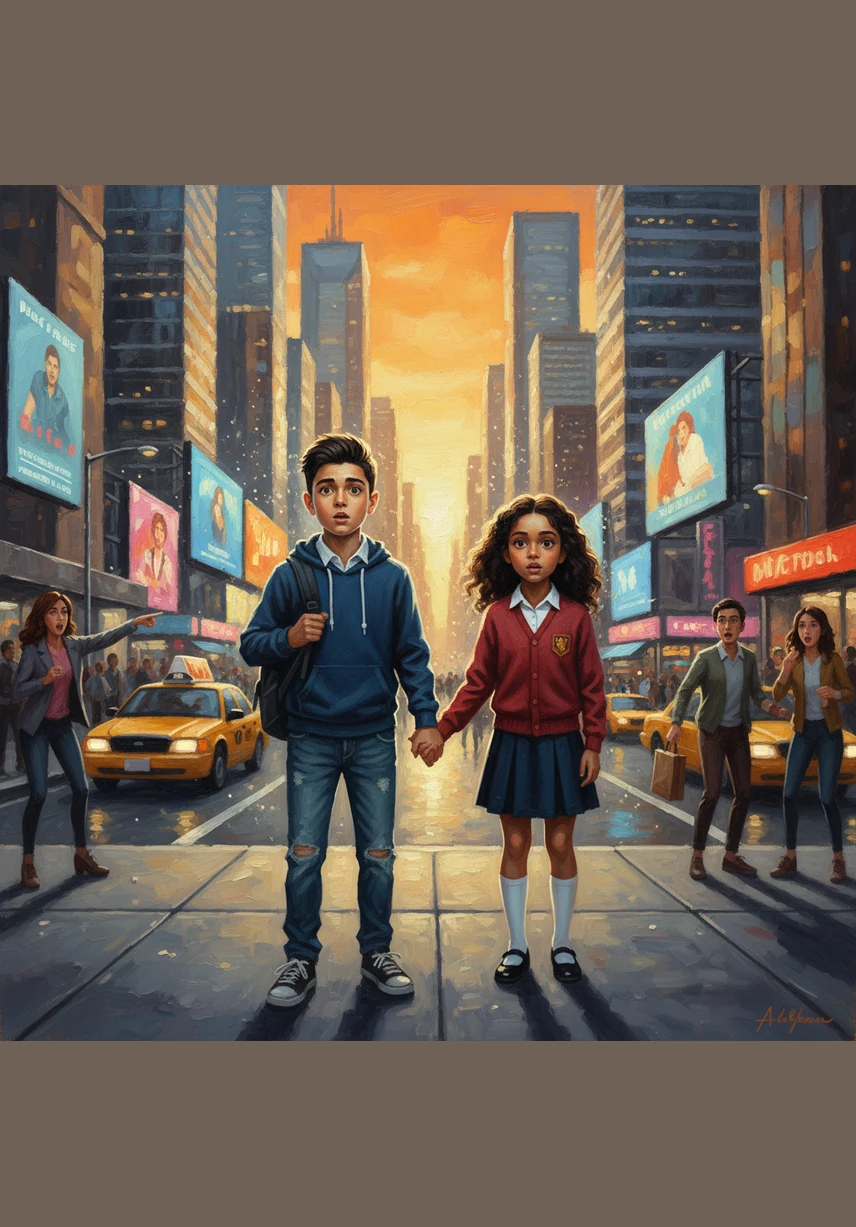 With a sudden whoosh of air, Ayan and Aisha find themselves back in the bustling modern city, dressed in trendy hoodies, jeans, and sneakers. Ayan notices how comfortable and stylish they feel, realizing that modern clothes have their own special place in the code.