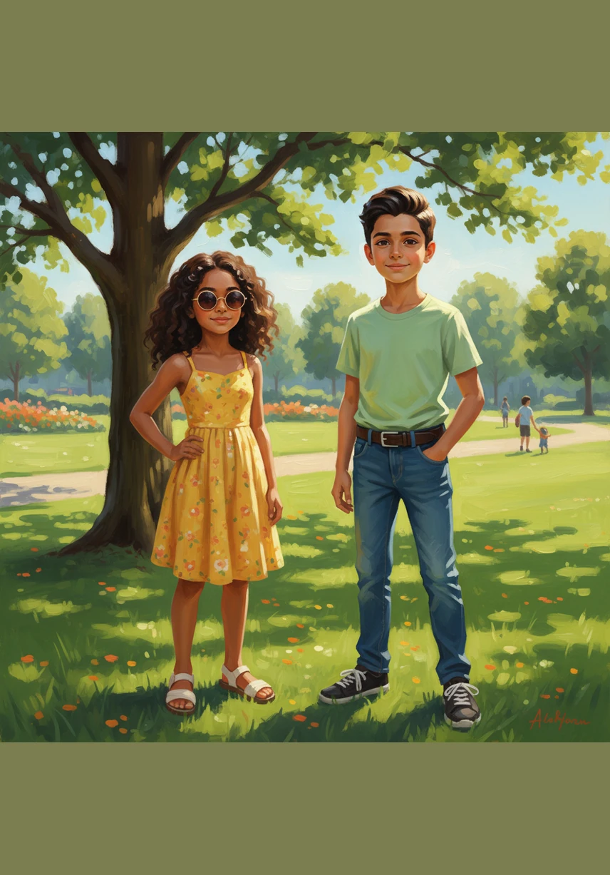 The sun shines brightly as the duo explores a summer park, with Aisha wearing light sandals and sunglasses while Ayan adds a sleek belt to his outfit. They identify the words light and modern, feeling confident that they have finally gathered all the clues they need.