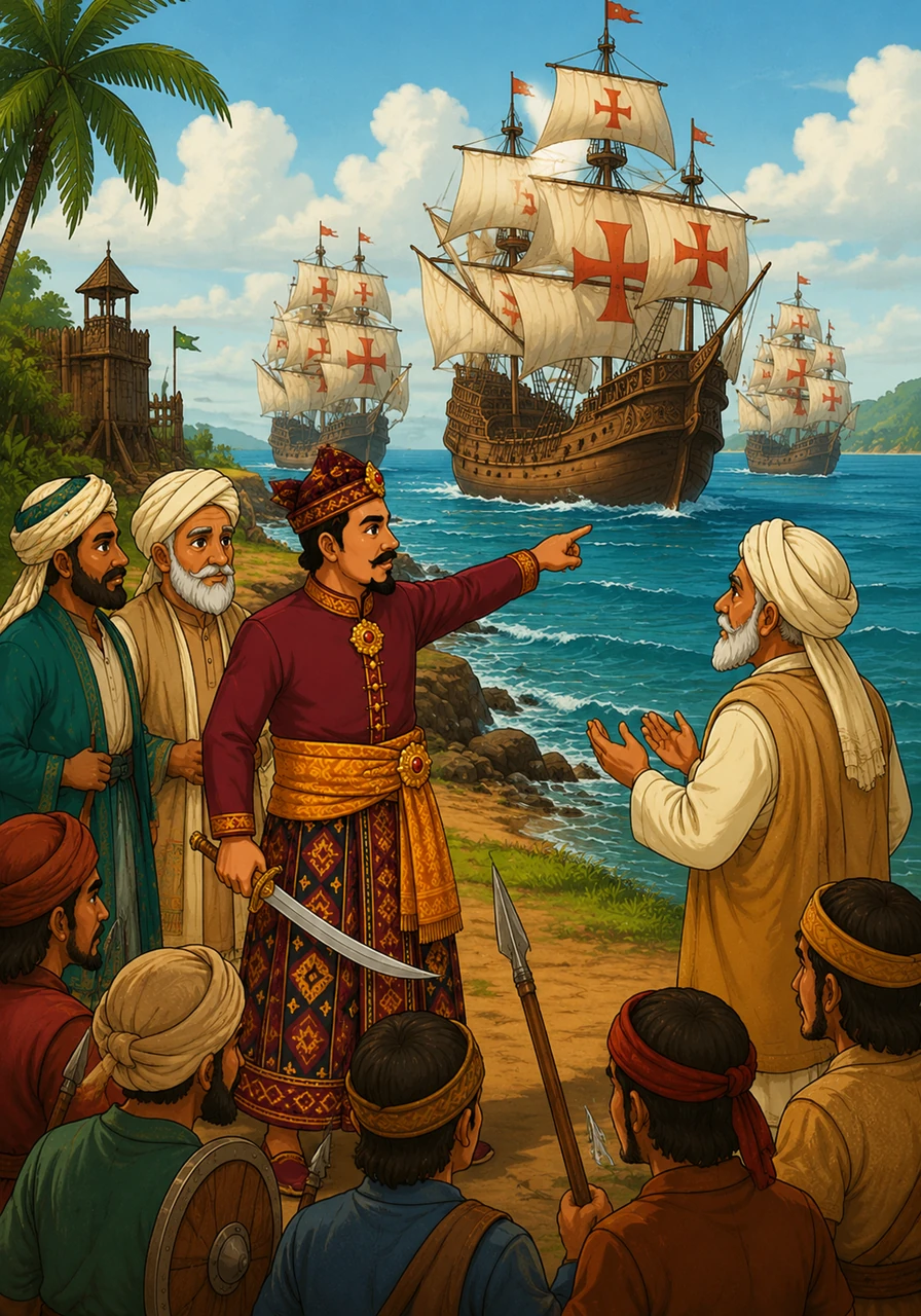 The peace is challenged as massive Portuguese galleons appear on the horizon, seeking to monopolize the spice trade through force. The Sultanates of Ternate and Tidore stand firm, defending their faith and their land from colonial expansion in a tense struggle for sovereignty.