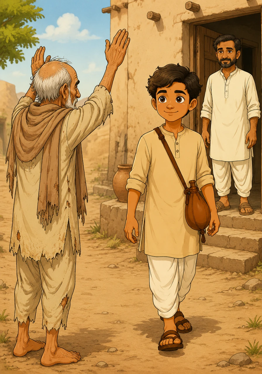 मुसाफ़िर ने हाथ उठाकर यूसुफ को दिल से दुआ दी कि अल्लाह उसे उसके इस भरोसे और कुर्बानी का बेहतरीन बदला दे। यूसुफ खाली मशक लेकर घर पहुँचा, लेकिन उसका मन एक अनूठी शांति से भरा हुआ था।