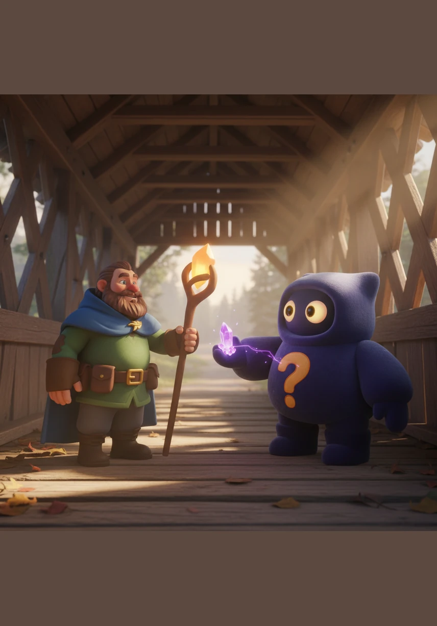 They reached the old covered bridge, a wooden relic of the past where the suspect finally turned to face him in the dim light. The confrontation was tense, with only the sound of the rushing river below to break the heavy silence between them.