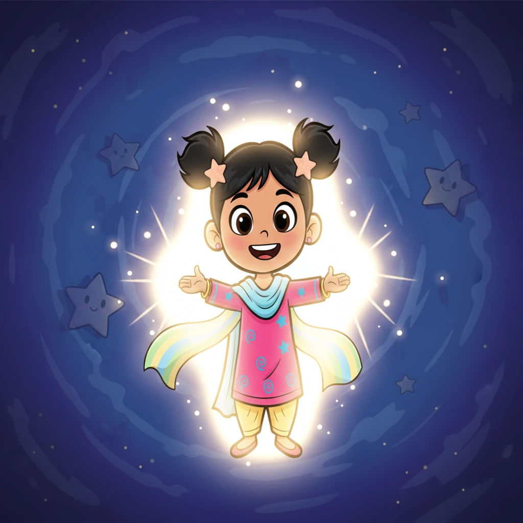 Twinkle apni roshni mein doobi hui thi, ekdum akeli aur apni chamak mein magan. Uska glow itna tez tha ki aas-paas ke chhote tare thode feeke lag rahe the. Twinkle ko lagta tha ki yeh uski sabse badi jeet hai, sabse roshan hona.