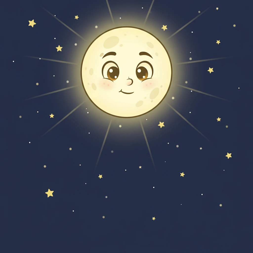 Upar aasmaan mein, ek shaant aur samajhdaar chand, Luna, yeh sab dekh rahi thi. Uski roshni narm aur pyaar bhari thi, aur uske chehre par ek hansi thi jo sab kuch jaanti thi. Luna ne dheere se Twinkle ki taraf dekha, uski aankhon mein gyan ki chamak thi, bina kuch kahe hi.