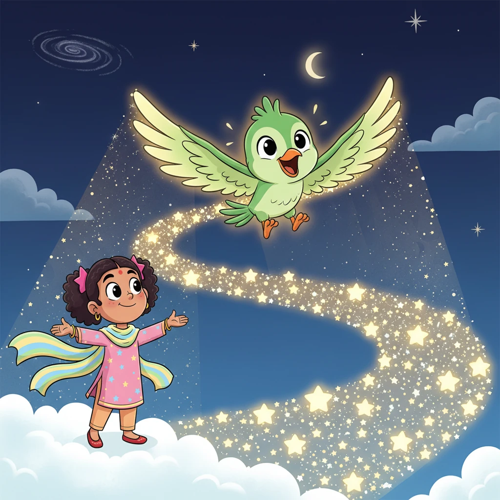 Twinkle ne apni poori roshni se Flick ke liye ek chamakdar raasta banaya. Flick khushi se us roshni mein udne laga, uska dar gayab ho gaya aur chehra khil utha. Usne Twinkle ko dhanyavaad karte hue kaha, “Thanks, Twinkle! Tum real superstar ho!”