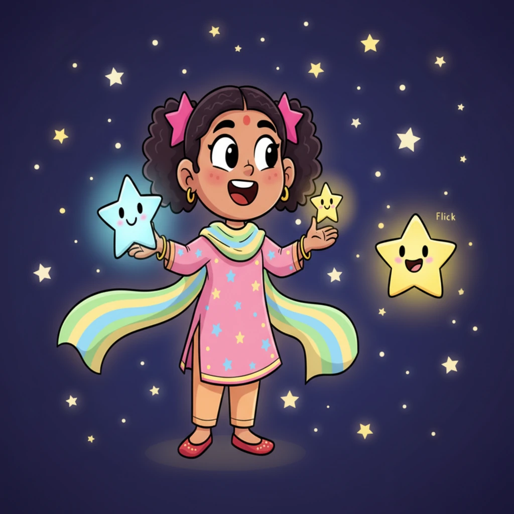 Us raat ke baad, Twinkle aur Flick bahut acche dost ban gaye. Twinkle ne samajh liya ki apni roshni share karna aur dusron ki madad karna hi asli chamak hai. Dono dost khushi se chamak rahe the, aur aasmaan mein sab tare bhi unki dosti par jhilmila rahe the.