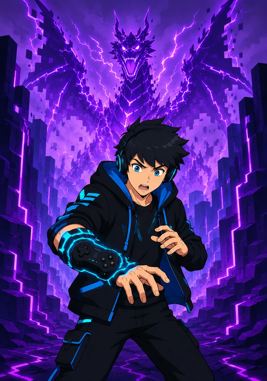 Realizing he had been transported inside his favorite video game, Zander looked down and noticed a high-tech controller fused to his wrist. He braced himself as a rumbling thunder echoed through the neon canyons, signaling the start of a wild challenge.