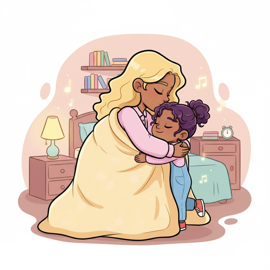 With a final, tender hug that feels like a warm, soft cloud, Elara kisses Lily's forehead goodnight. Their hearts are full, and the room hums with the quiet, joyful melody of their beautiful, unbreakable bond.