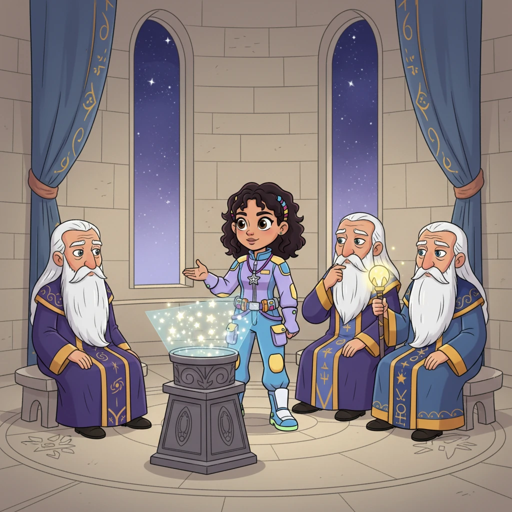 Elara stood before the Council of Elders, their faces etched with centuries of tradition and concern. She explained her findings, but their response was a mix of disbelief and reverence for the Star-Weaver's ancient, unchangeable nature. They spoke of patience and faith, not of intervention, their ornate robes swaying gently as they deliberated in the grand, echoing chamber. To them, the Star-Weaver was a god, not a machine to be fixed.