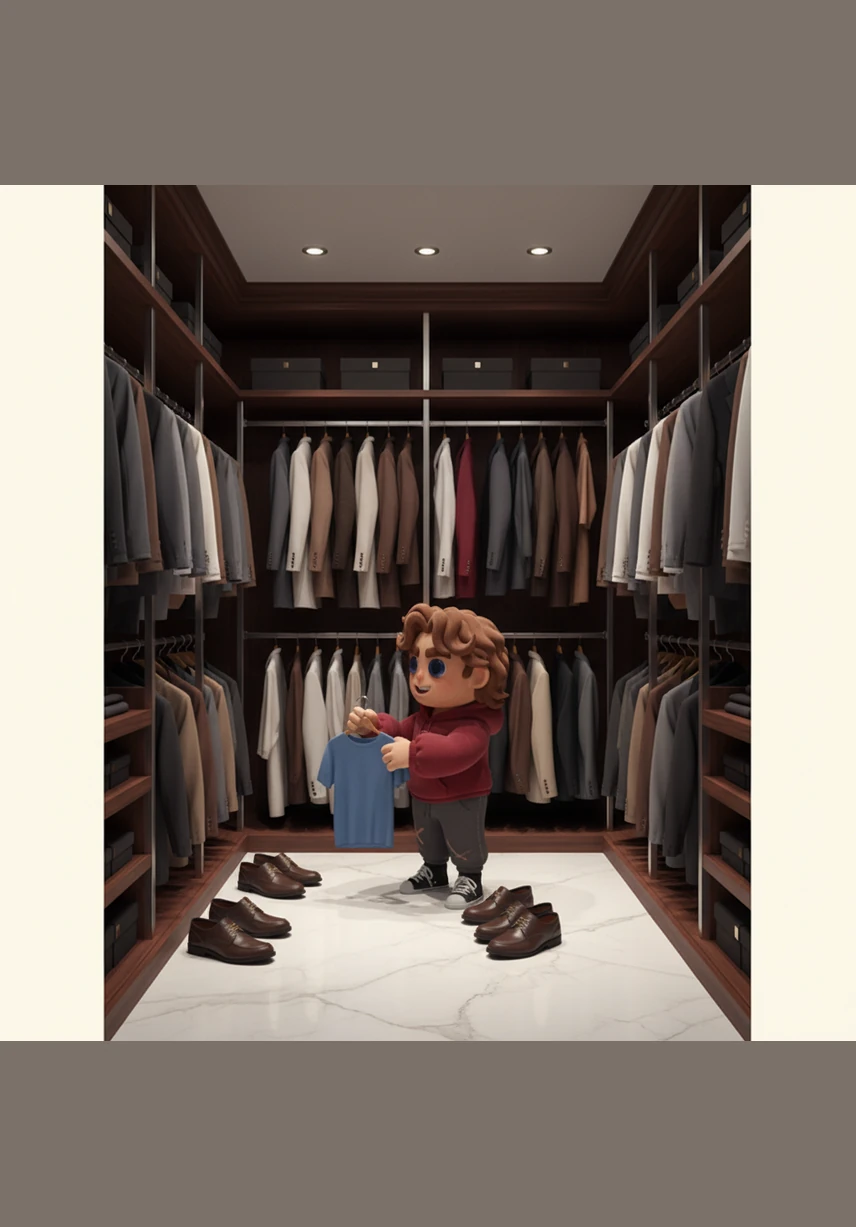 Now alone, the silence of the massive room amplified Enzo’s sense of displacement. He began to unpack his few belongings, hanging his simple shirts in a walk-in closet that felt like a cavern. His worn sneakers looked out of place on the floor next to the gleaming Italian loafers Jerry had left behind.