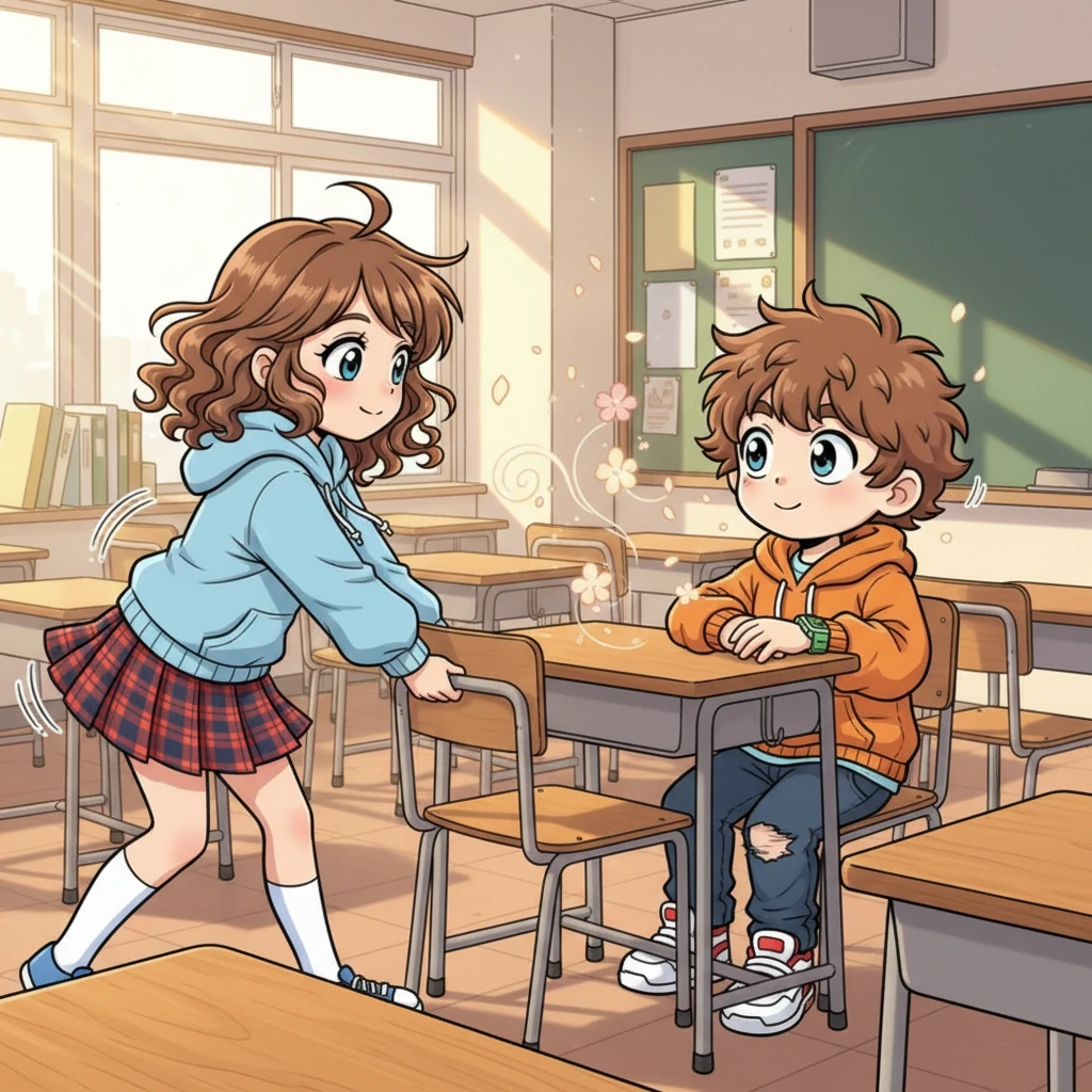 Alya began walking towards him, her movements light and elegant. She pulled out the chair beside Ayam's desk, and as she settled down, a faint, sweet scent of vanilla and roses drifted towards him. It was an unexpected, delicate fragrance.