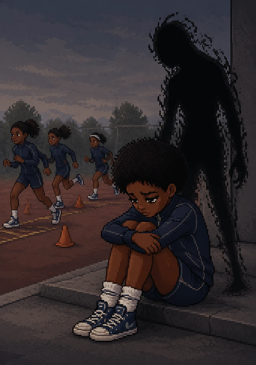 The spark in Naomi's eyes begins to fade as she becomes too weak to keep up with her friends during practice. She sits alone on the sidelines, clutching her knees and avoiding the gaze of her teammates, feeling like a ghost of the girl she used to be.