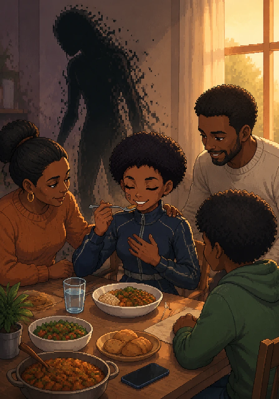 Recovery is a slow journey, but Naomi practices talking about her feelings and putting down her phone to focus on the real world. She starts to enjoy the taste of food again, feeling the warmth of energy returning to her body as she reconnects with her loved ones.
