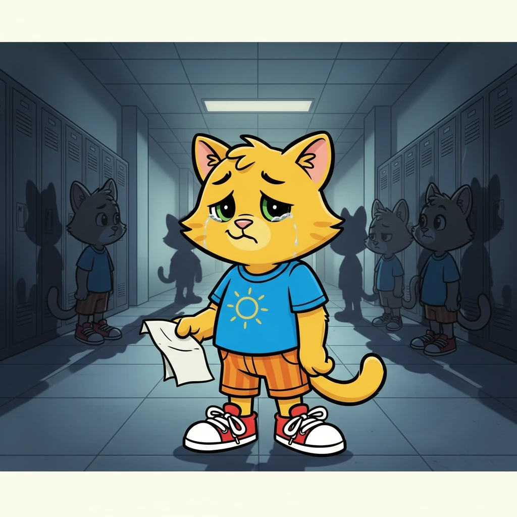 Victor, un gato con una actitud desafiante, era el que enviaba los mensajes. Hugo se sintió triste y confundido, sin saber qué hacer. Temía ir a la escuela y mostrarse vulnerable ante los demás.
