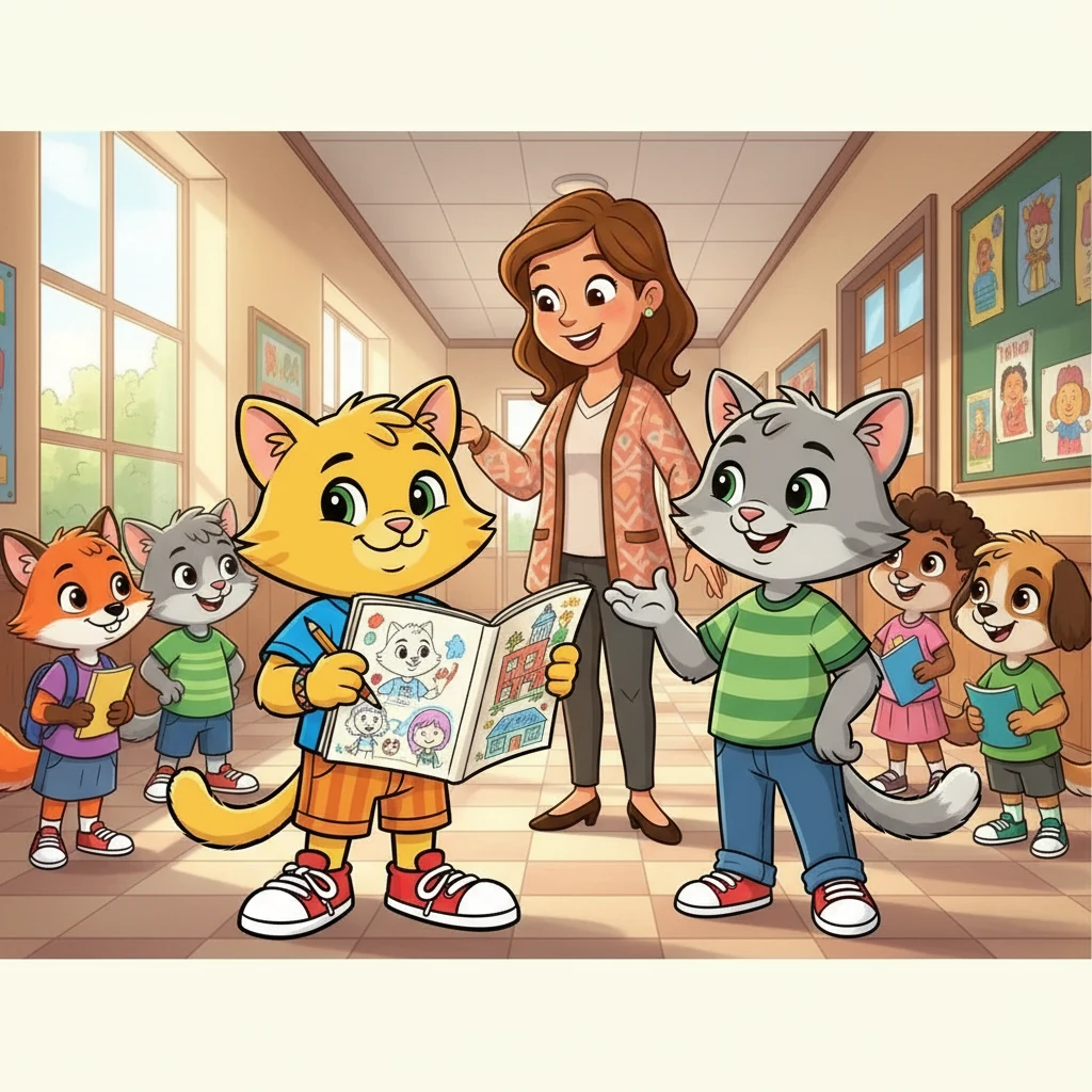 Al final, Hugo y Victor se hicieron amigos. Hugo continuó dibujando y compartiendo su arte, ahora con la certeza de que siempre tendría el apoyo de sus amigos y la maestra Amanda. La escuela María Magdalena Postel se convirtió en un lugar más seguro y feliz para todos.