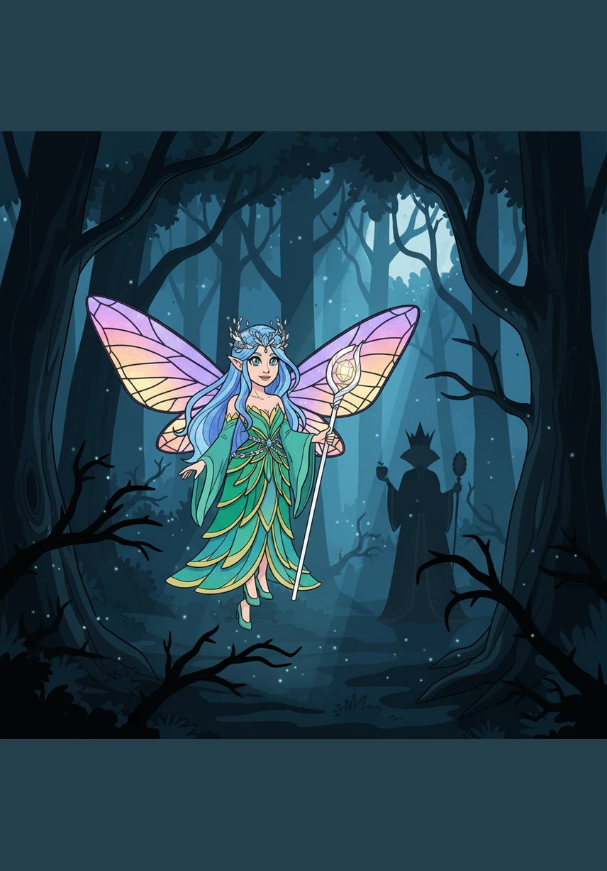 Elara, a radiant fairy with shimmering wings and a spirit as bright as the dawn, entered the forest while traveling back to her distant home. She carried a light within her that sparkled against the dim, twisted trees.