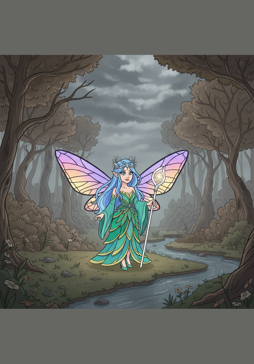 As she walked, Elara noticed the wilted flowers and the sad eyes of the hidden creatures watching her from the bushes. She felt the heavy weight of the queen's magic and knew that something was terribly wrong in this once-beautiful place.