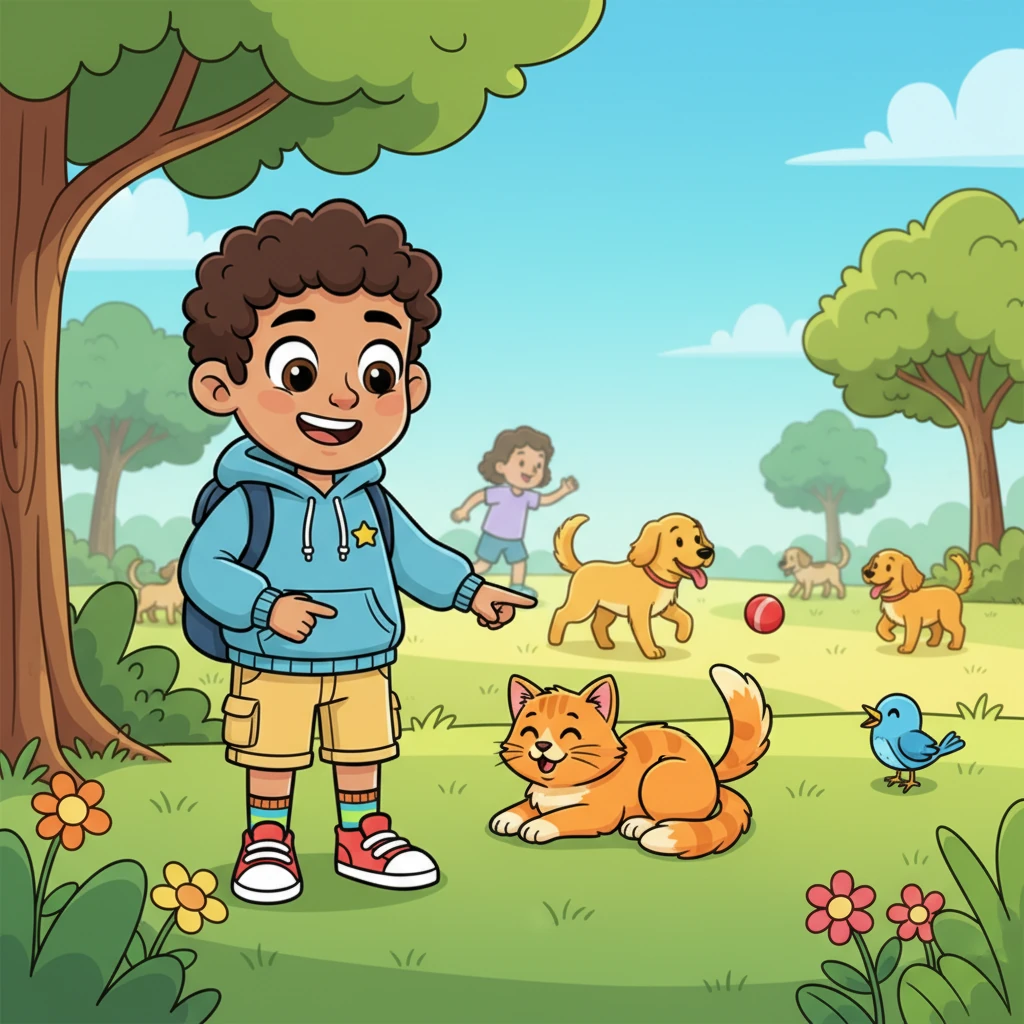 Anthony is back in the real park, but this morning’s commute feels completely different, bathed in crisp, renewed light. Dogs once again chase balls with boundless, joyful energy, and cats lounge peacefully in sunny patches. Birds hop and chirp nearby, their melodies no longer unnoticed. Anthony walks through the lively scene, a genuine smile on his face, noticing and appreciating every small detail. He reflects, "The world isn’t only for humans. It’s shared with them."