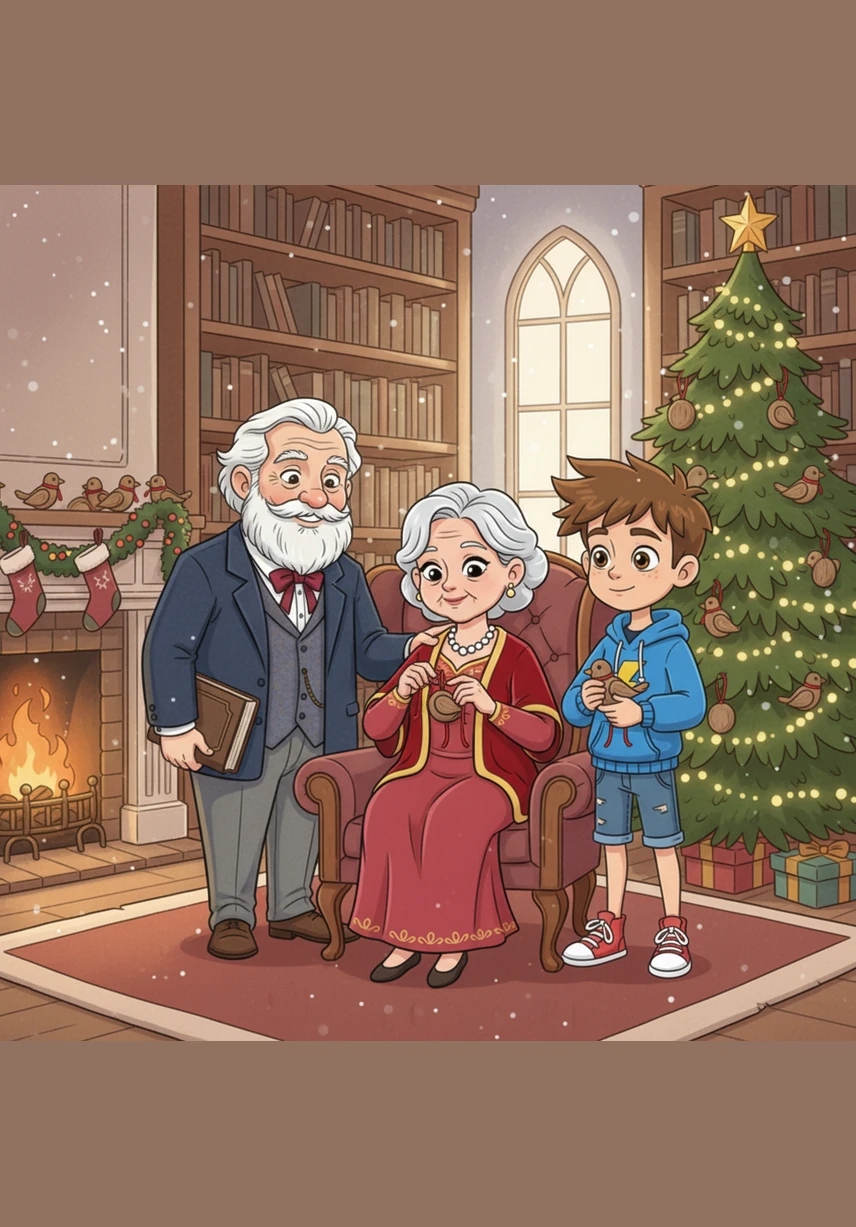 Grandma lights the festive candles, her hands moving in gentle circles as she welcomes the holiday. The warm golden light fills the room, signaling the beginning of a night filled with ancient stories and family songs.