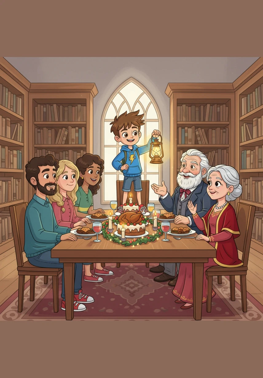 Standing tall at the head of the table, Ari clears his throat to ask the Four Questions in a clear, confident voice. He asks why this night is different from all other nights, and the whole family listens with proud smiles.