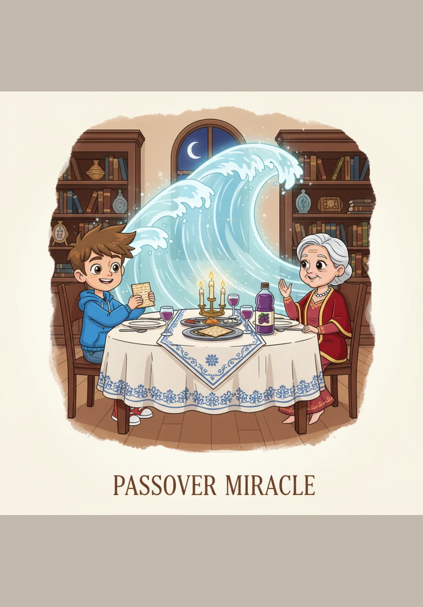 The Haggadah comes alive as the family recounts the story of the Exodus and the miraculous parting of the deep blue sea. Ari imagines the walls of water towering high as his ancestors walked through the seabed toward their freedom.
