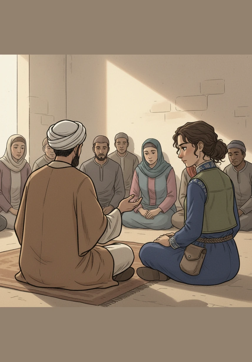 Aicha siempre estaba cerca del Profeta, escuchando con atención absoluta cada una de sus enseñanzas. Mientras otros se distraían, ella guardaba cada palabra en su memoria como si estuviera coleccionando perlas preciosas, comprendiendo que el conocimiento es el regalo más valioso que alguien puede recibir.