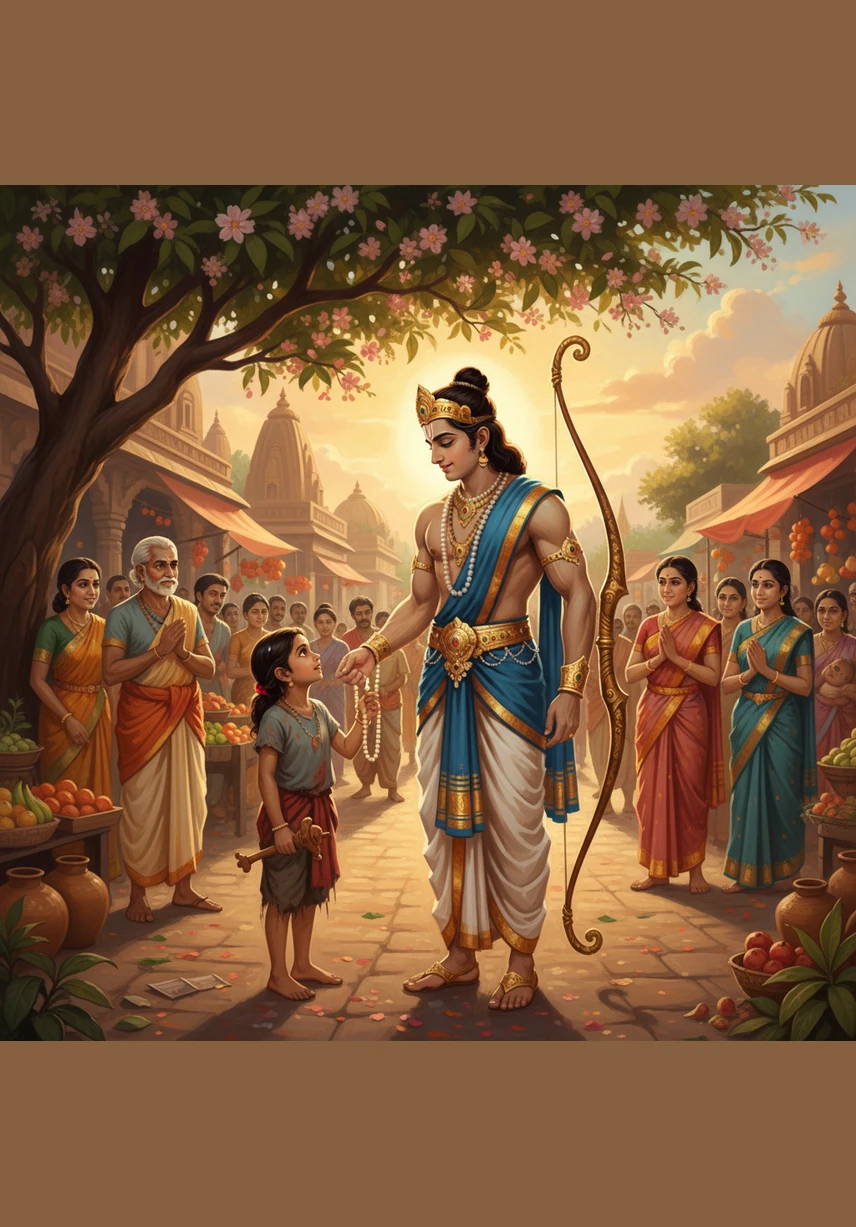 Rama was a master of the bow, but he used his skills only to protect the weak and help those in need. Whether playing with his brothers or helping a villager, his kindness touched every corner of the kingdom.