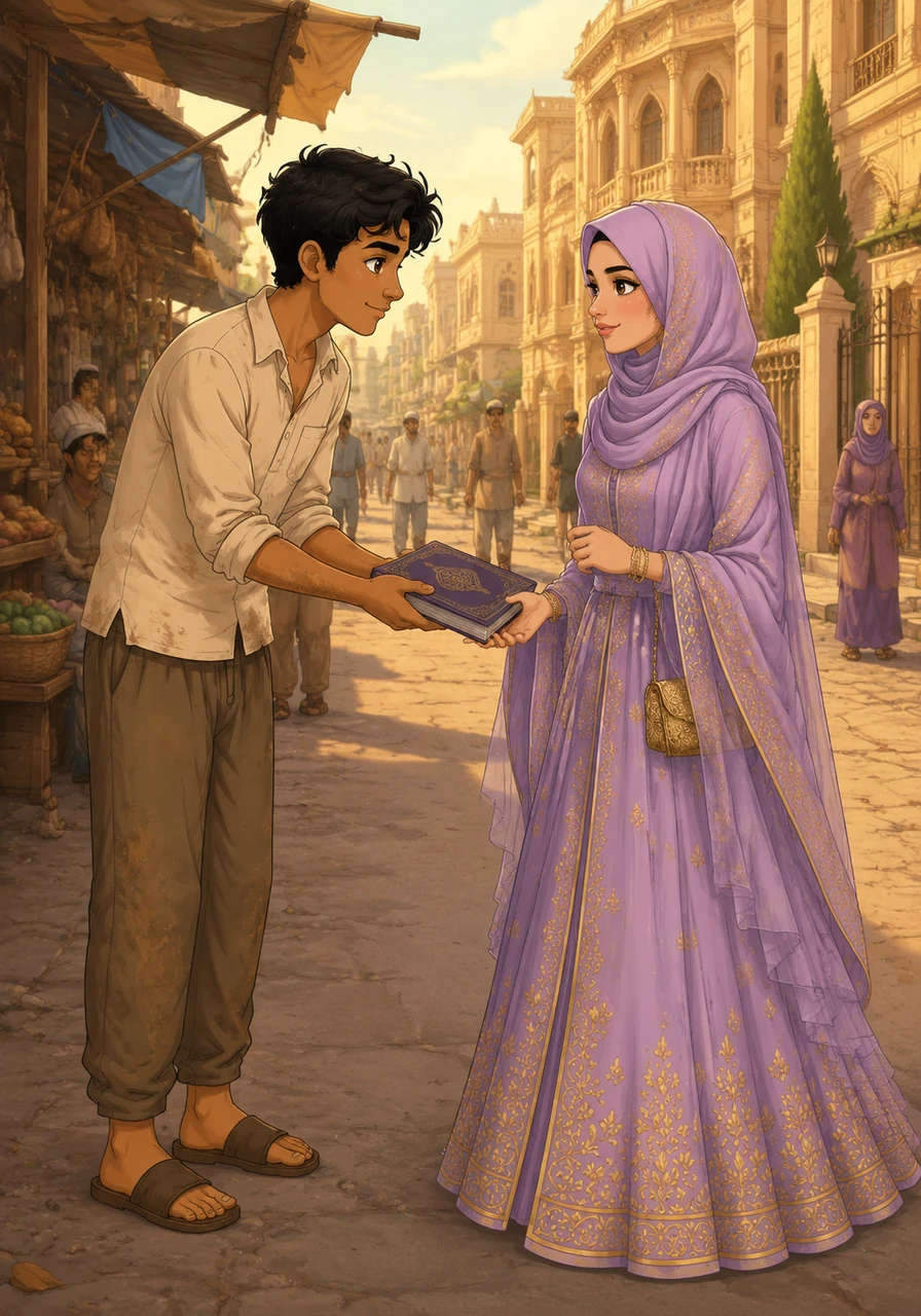 Their paths crossed at the edge of the marketplace where the grand houses met the humble shops, a chance encounter over a fallen book. As Akash handed the volume back to Zoya, their eyes met, sparking a silent conversation that ignored the differences in their attire and the vast social distance between them.