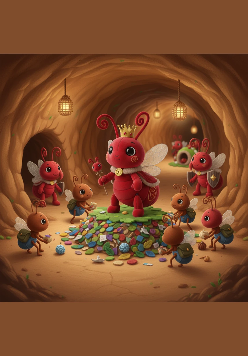 In a distant corner of the nest, the ants maintain a tidy trash room to keep their tunnels clean and healthy. Every bit of waste is carefully carried here, showcasing the incredible discipline and organization of the red ant city.