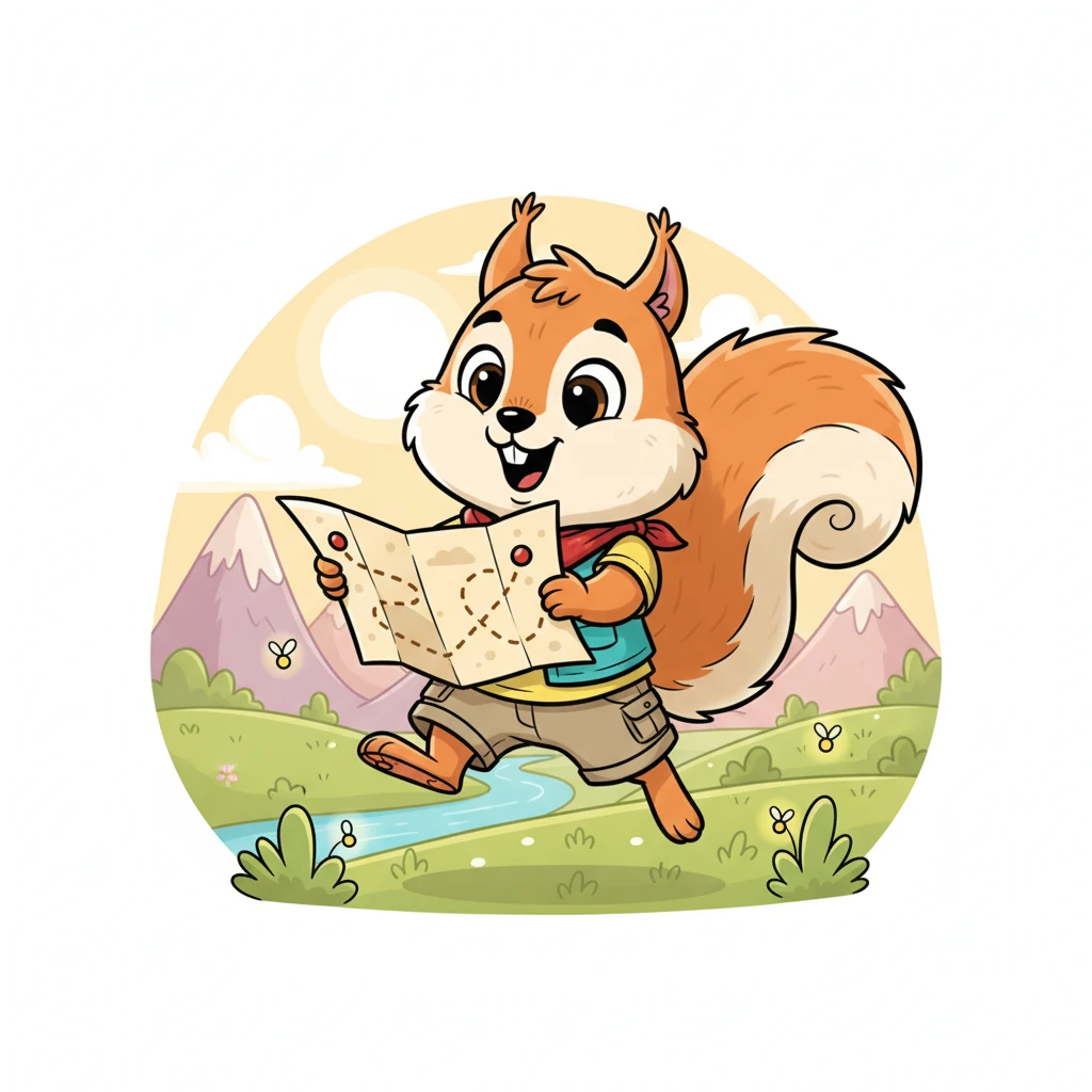 Rusty's tiny heart pounds with excitement as he traces the map's winding path with his paw. His ears perk up, imagining grand adventures and mysterious discoveries. He bounces on his hind legs, a determined sparkle in his eyes, ready to explore the unknown.